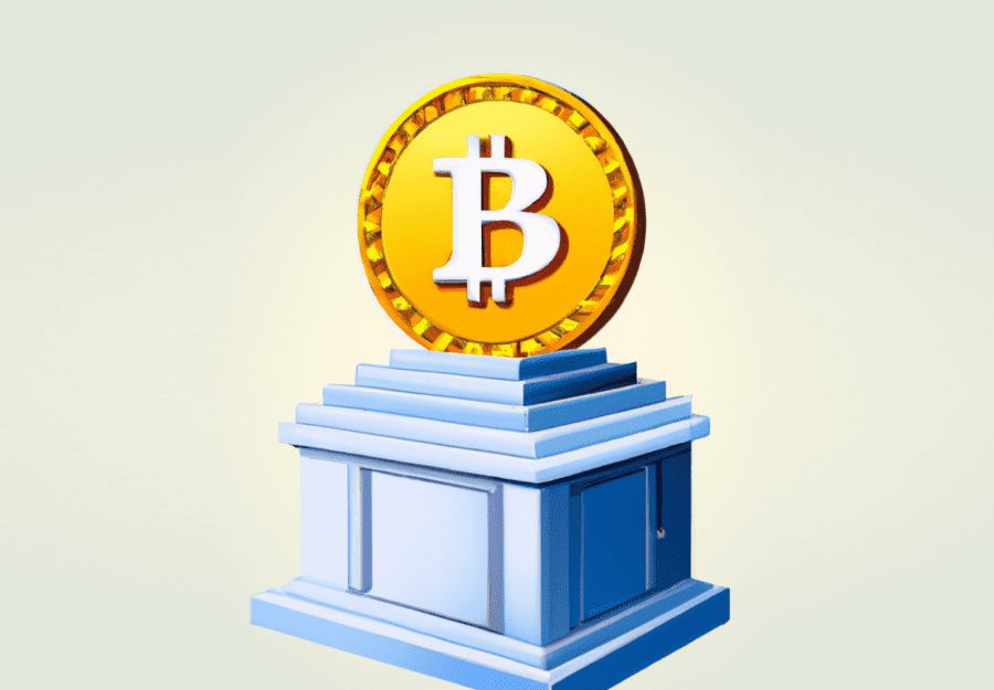 биткойн, разположен на върха на банкова илюстрация